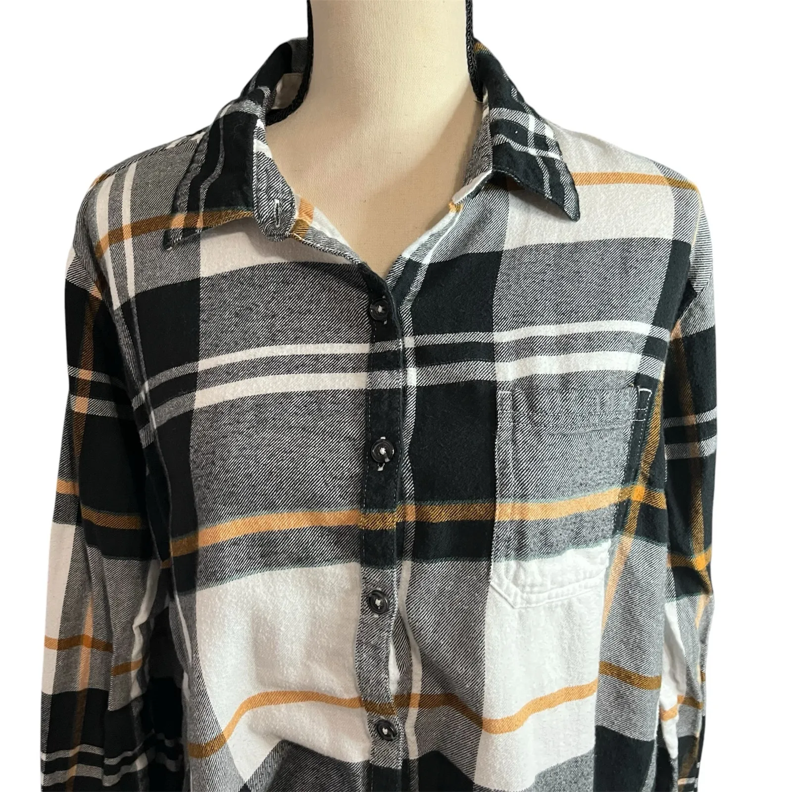 Dickies | Women's Black White Gold Plaid 100% Cotton Button Down Shirt Sz L - Image 2