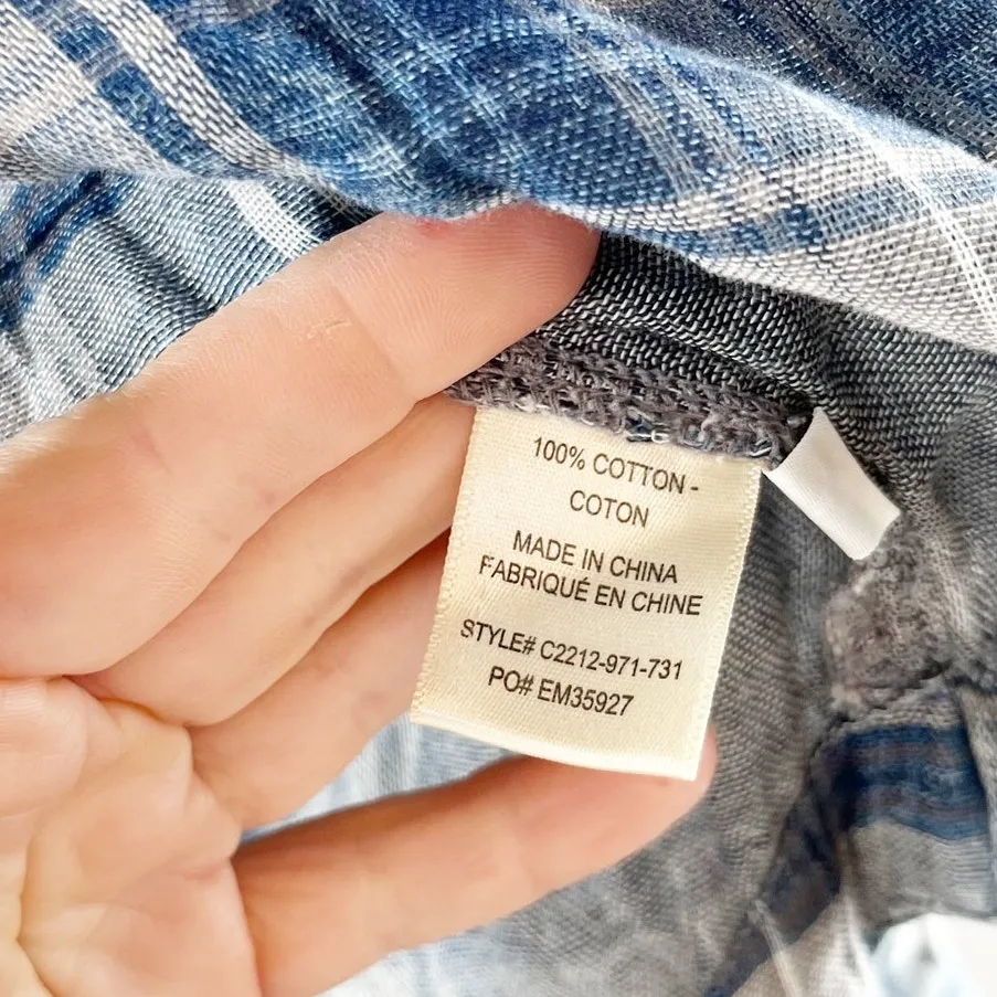 Cloth & Stone Plaid Long Sleeve Lace Up Back Flannel Shirt Blue Small - Image 4