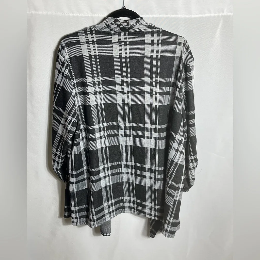 SoleilLee Black Gray Plaid Open Front Cardigan Ruched Sleeves Plus Size 3X - Image 3