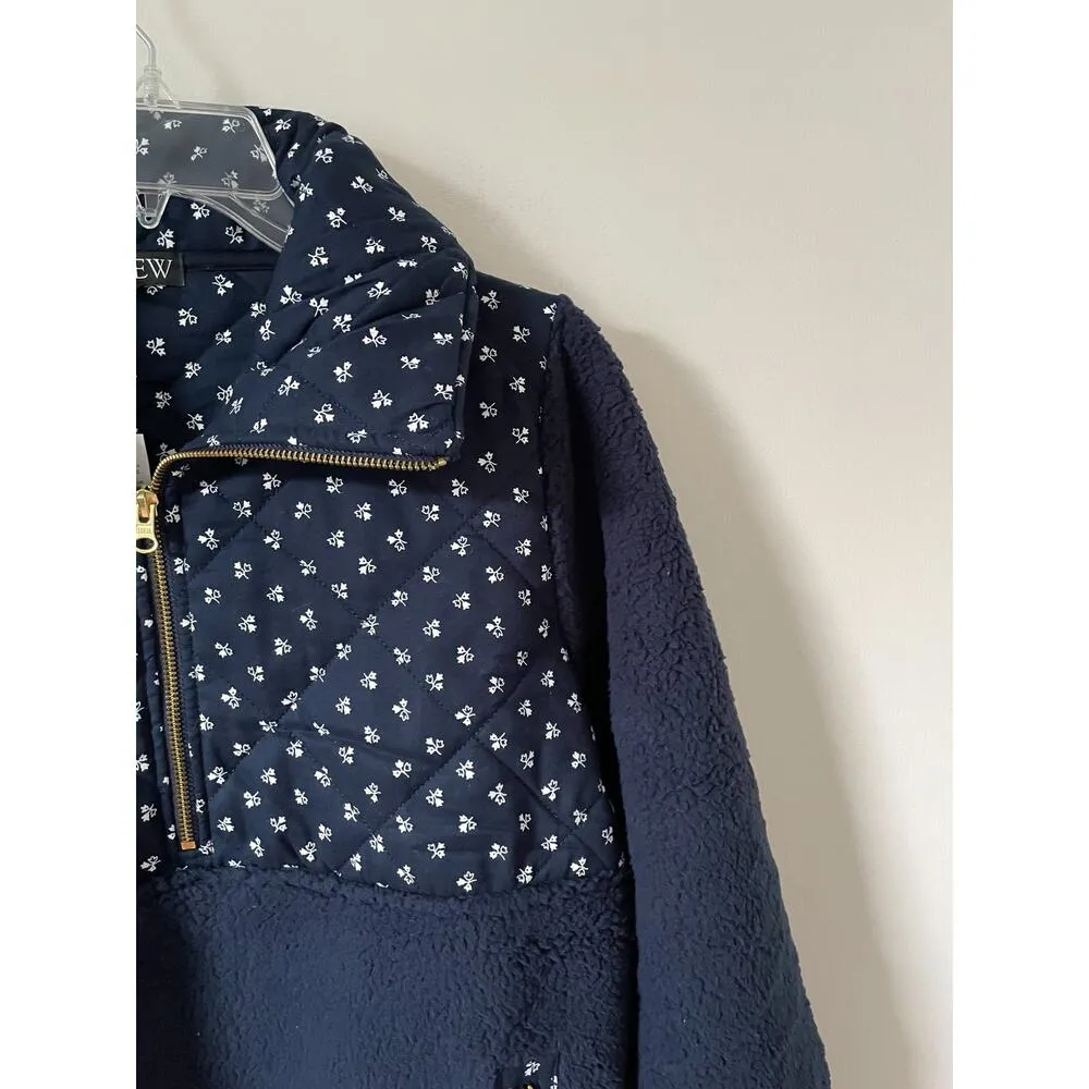 J. Crew Quilted Sherpa Pullover Jacket Navy Blue Size Small NEW - Image 5