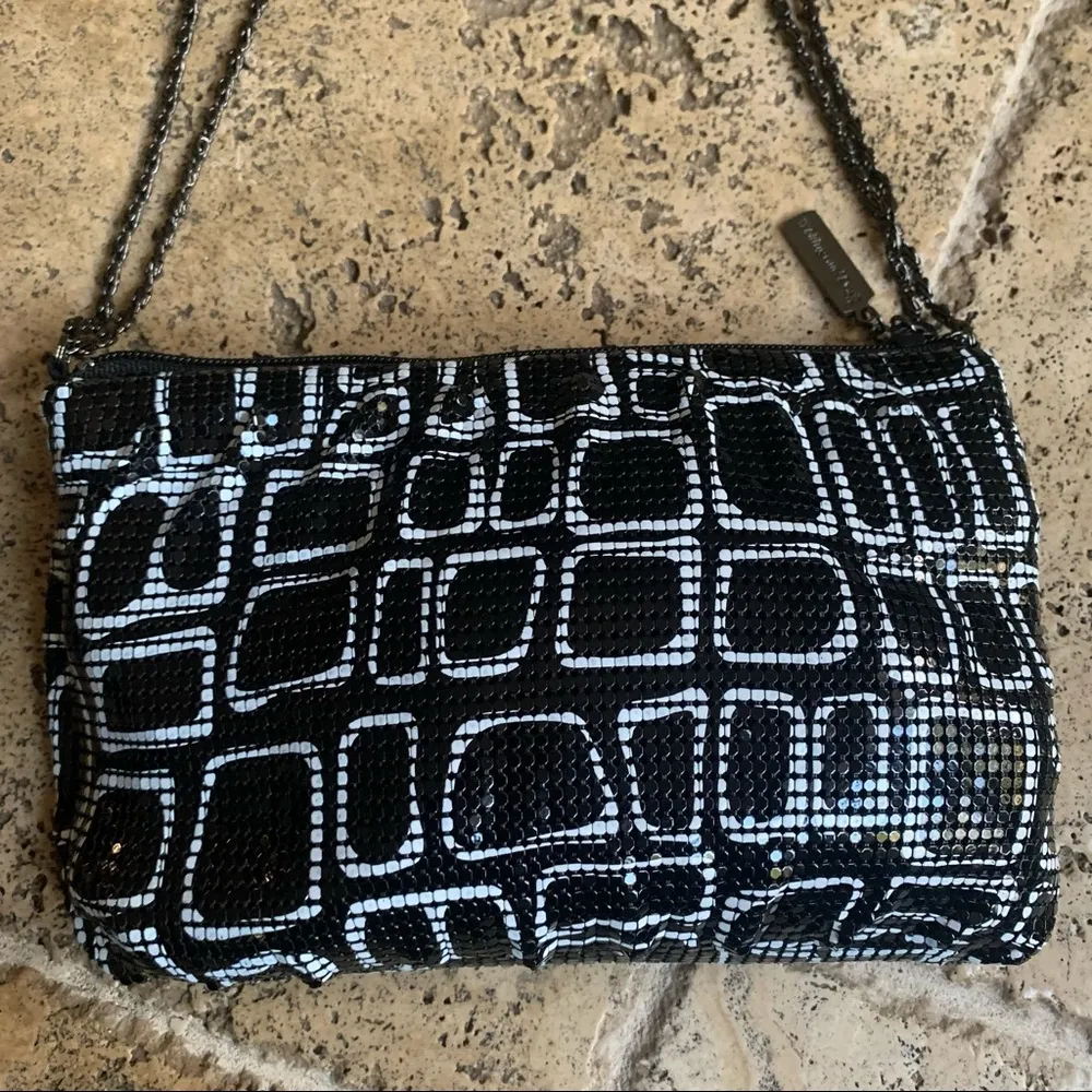 Vintage Y2K Whiting & Davis Convertible Crossbody Shoulder Black White Purse Geo - Image 6