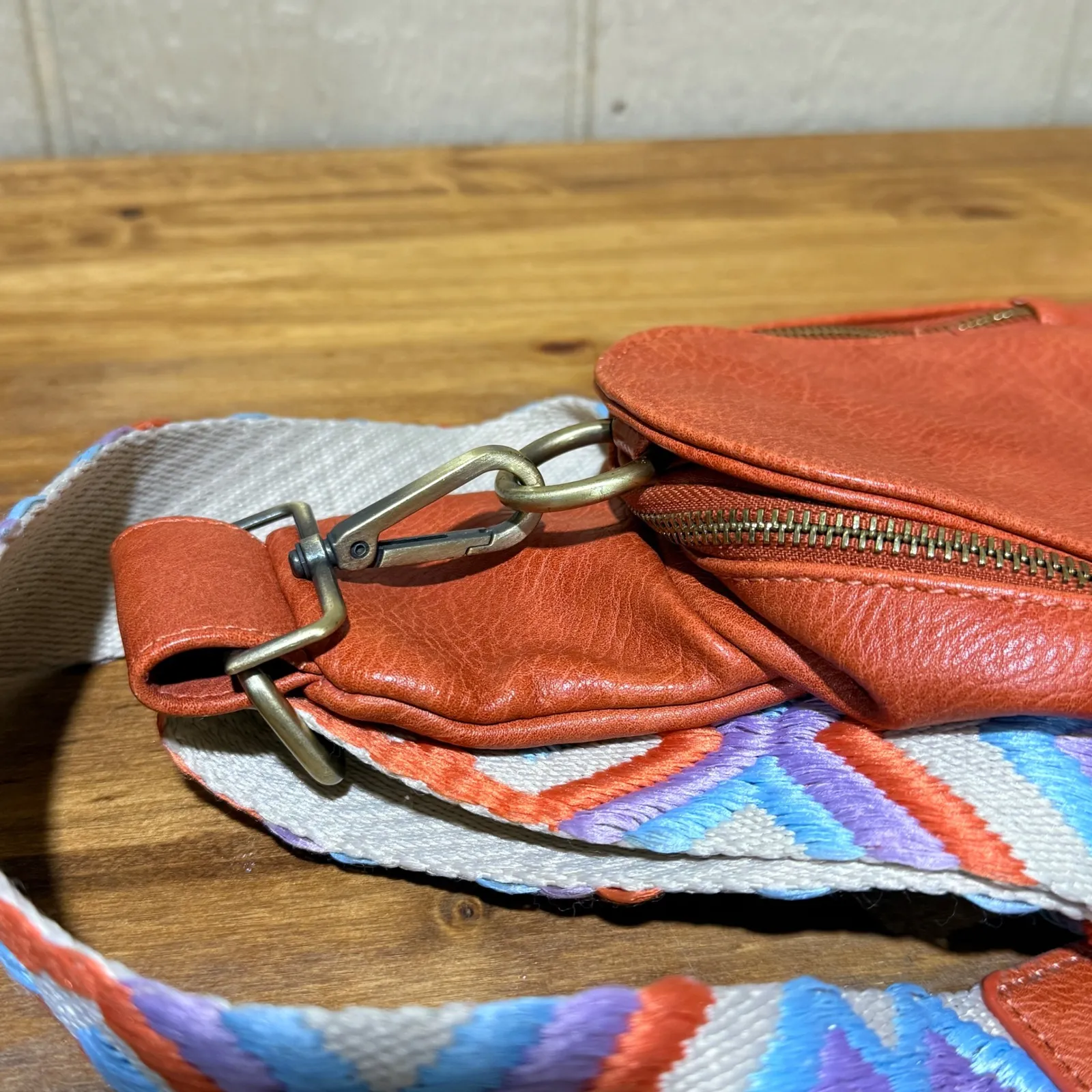Urban Originals Anthropologie Orange Faux Leather Sling Backpack With Boho Strap - Image 2