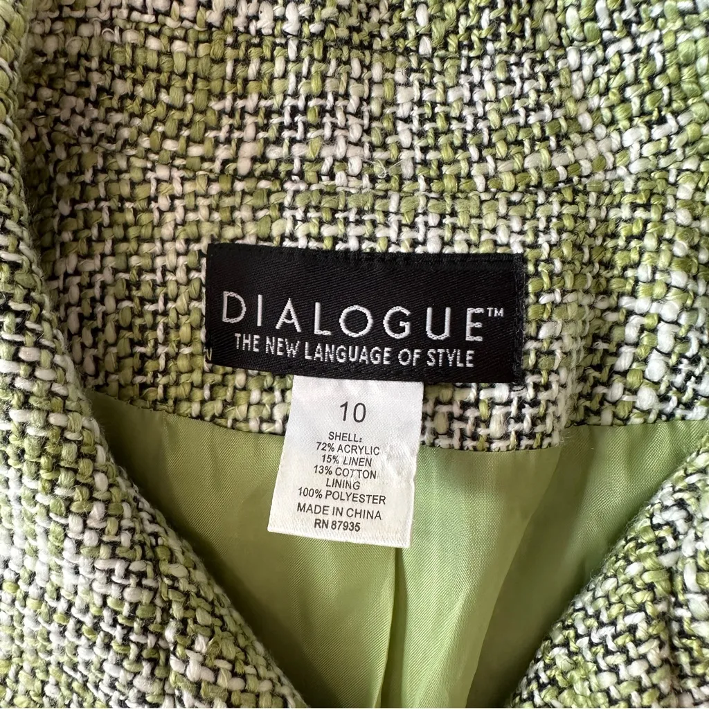 Dialogue Olive Houndstooth Tweed Trench Coat Size 10 - Image 12