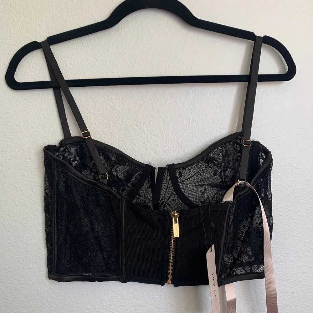 NWT House of CB Kya Bustier Crop Top with Sheer Mesh Short Sleeve in Black - Image 6