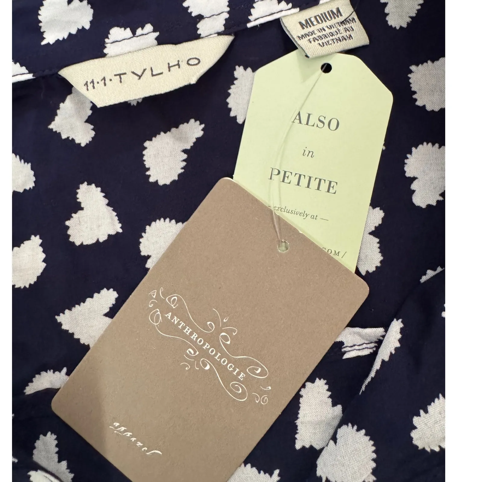 Anthropologie 11.1 Tyhlo Navy‎ Heart Print Button Down Shirt Dress Tunic M - Image 2