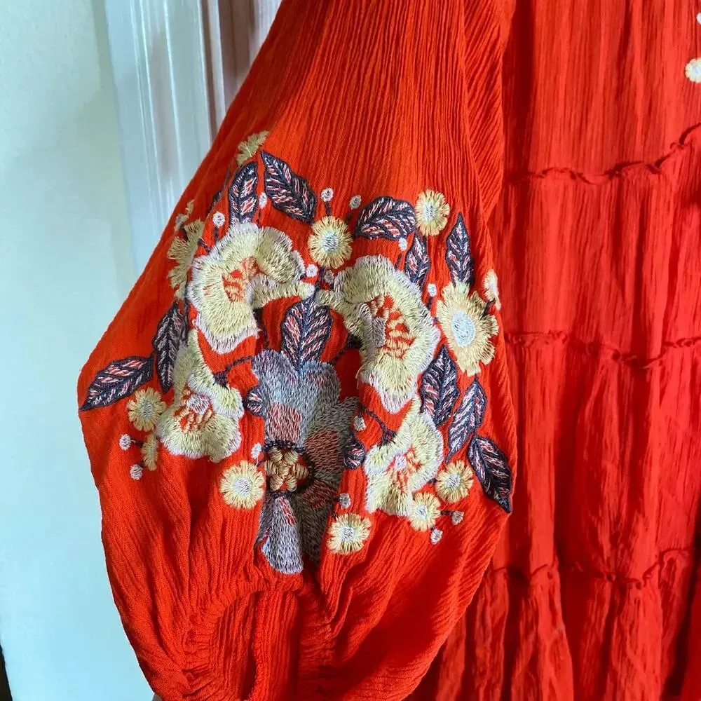 FREE PEOPLE Spell On You Embroidered Keyhole Dress in Poppy Size Small Boho - Image 6