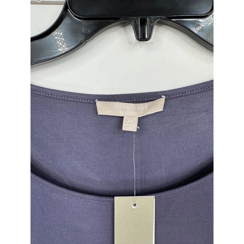 Joan Vass Dark Grey Purple Long Sleeve Top Size M Scoop Neck Shirt Thin Layering - Image 6
