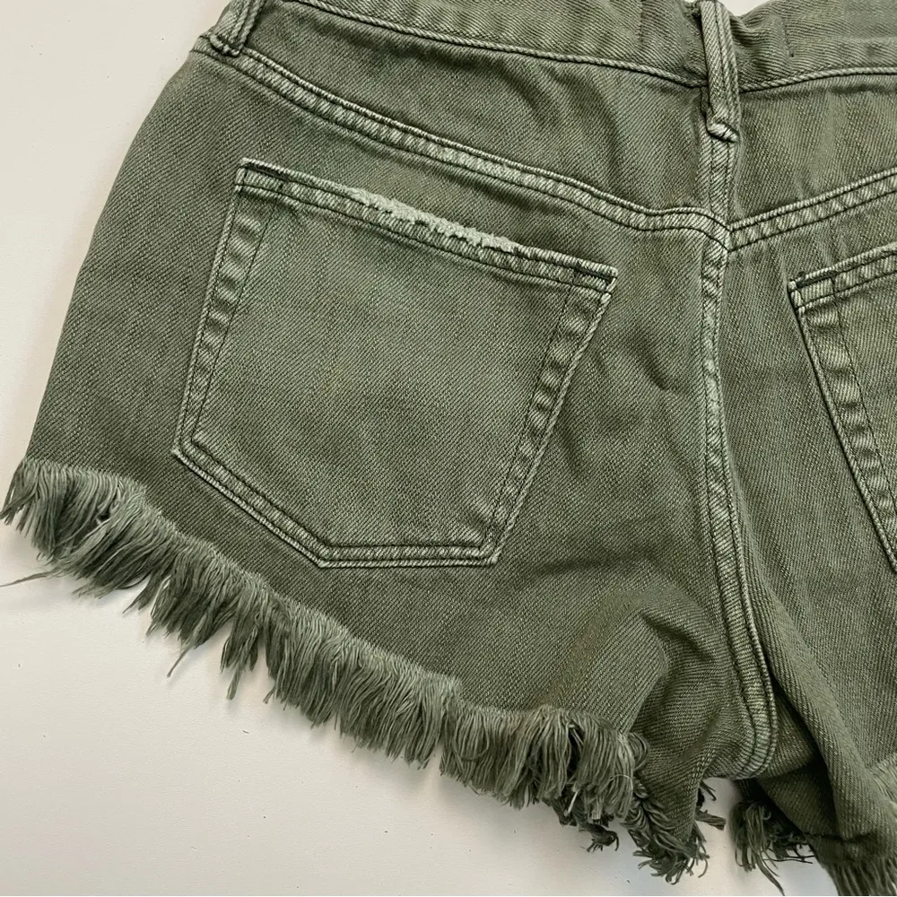 Free People Shorts Denim Loving Good Vibrations Cutoff Button Fly Olive Green - Image 8