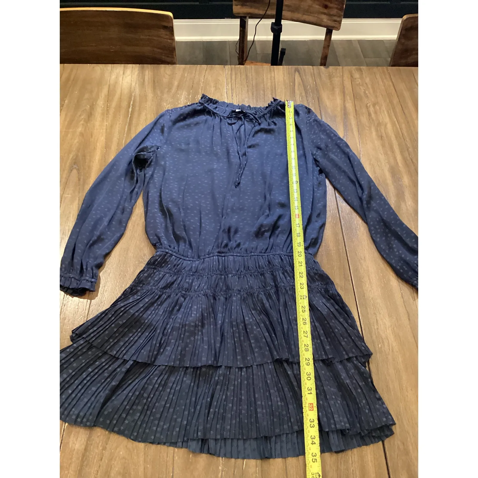 Current Air Anthropologie Laurel Star long sleeve mini Dress In Navy Blue Small - Image 5