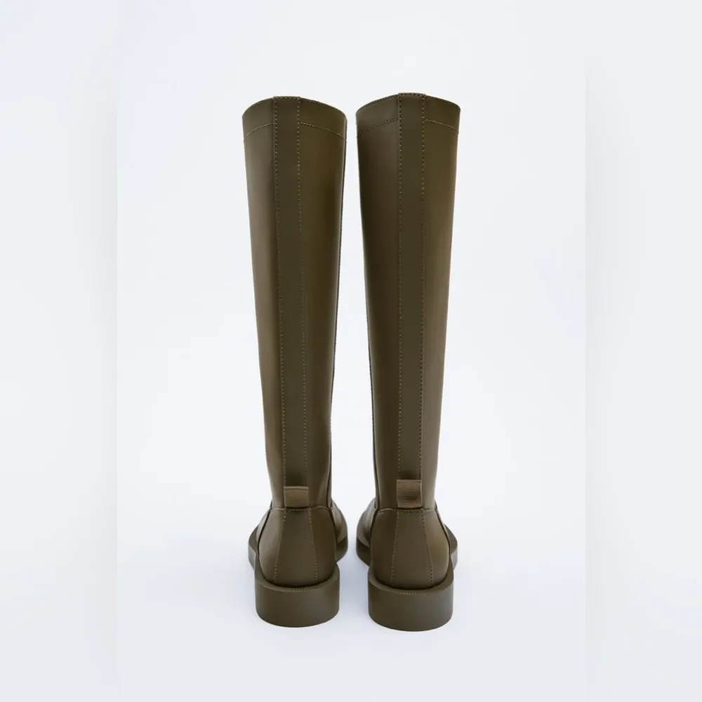 Zara Low Heel Green Rubber High Boots Blogger Favorite  Womens Sz 40 US 9.5 - Image 11