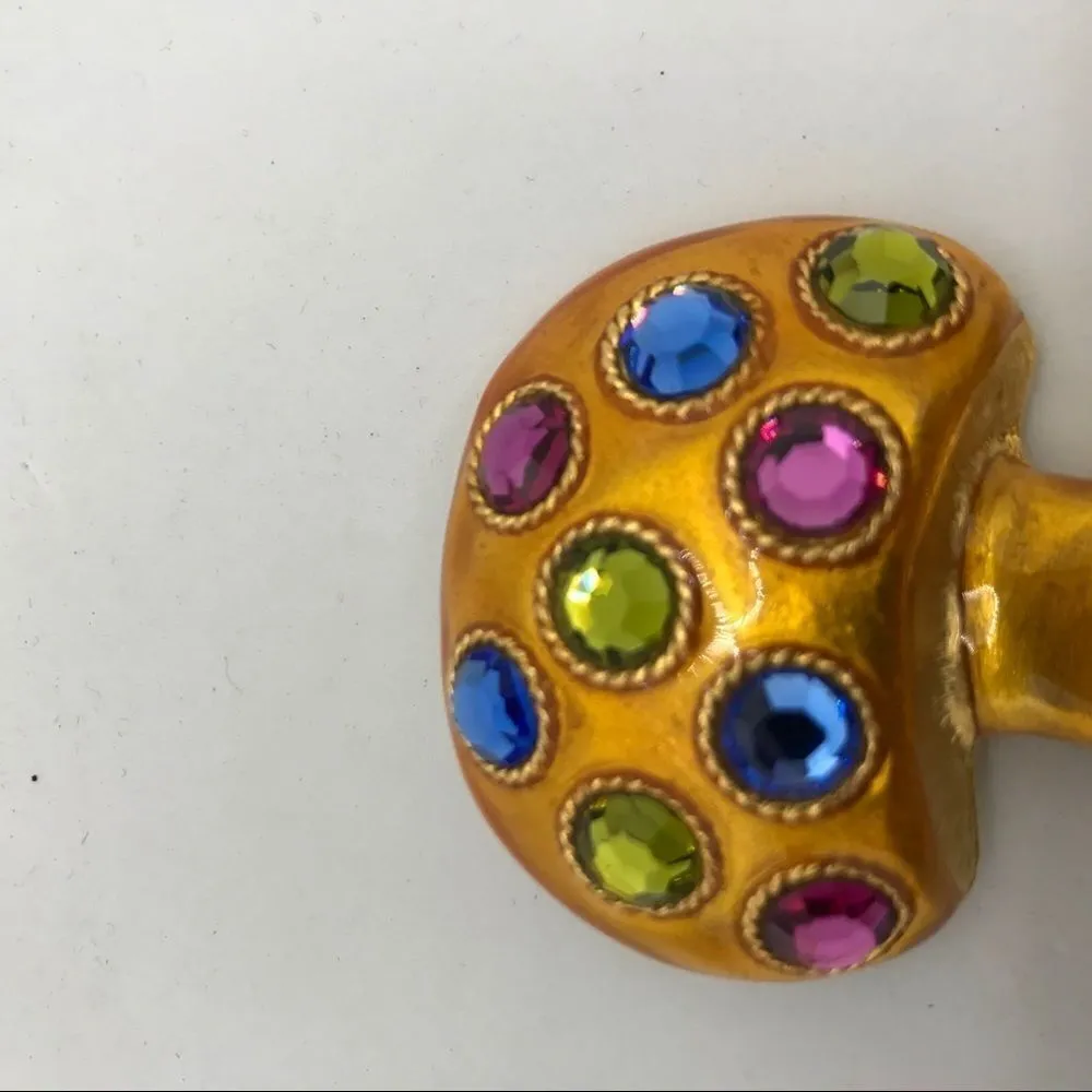 Enamel Mushroom Ladybug Brooch Vintage 1990s Orange - Image 6