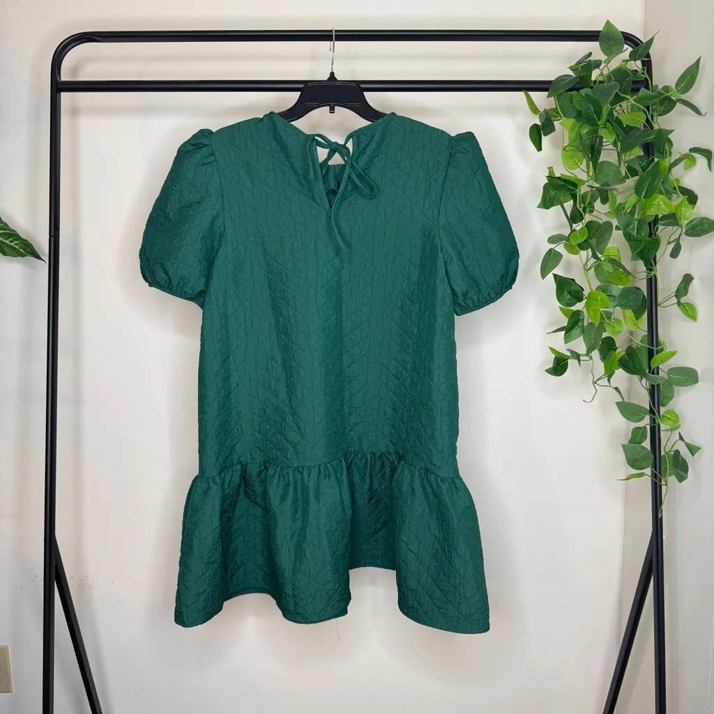 NEW Anthropologie Maeve Green Puff Sleeve Drop Waist Mini Dress size L Large - Image 4