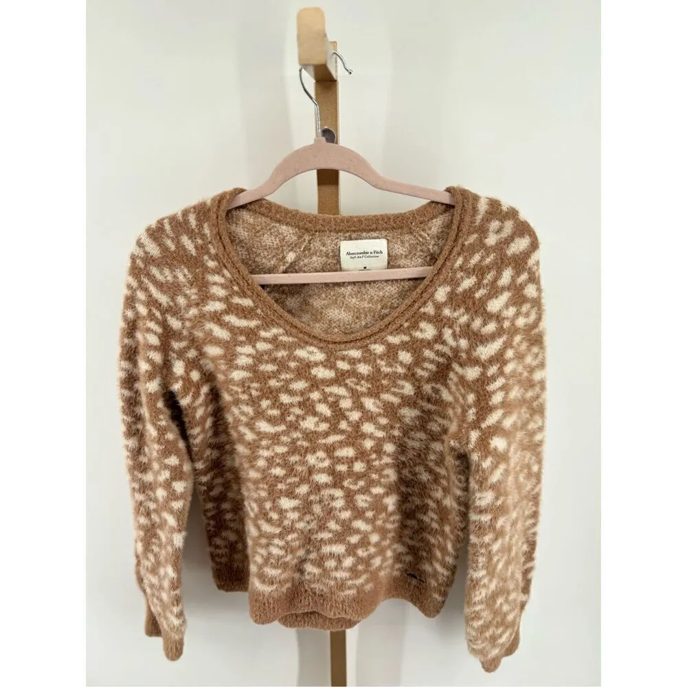 Abercrombie soft a&f cheetah print tan v neck sweater size medium - Image 7