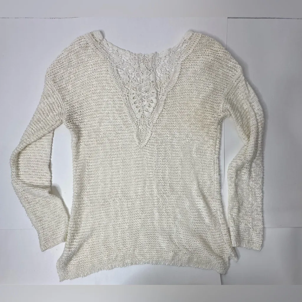 Hippie Rose Sweater Womens Size M Knitted Ivory Beige Pullover Boho Peasant Work - Image 9