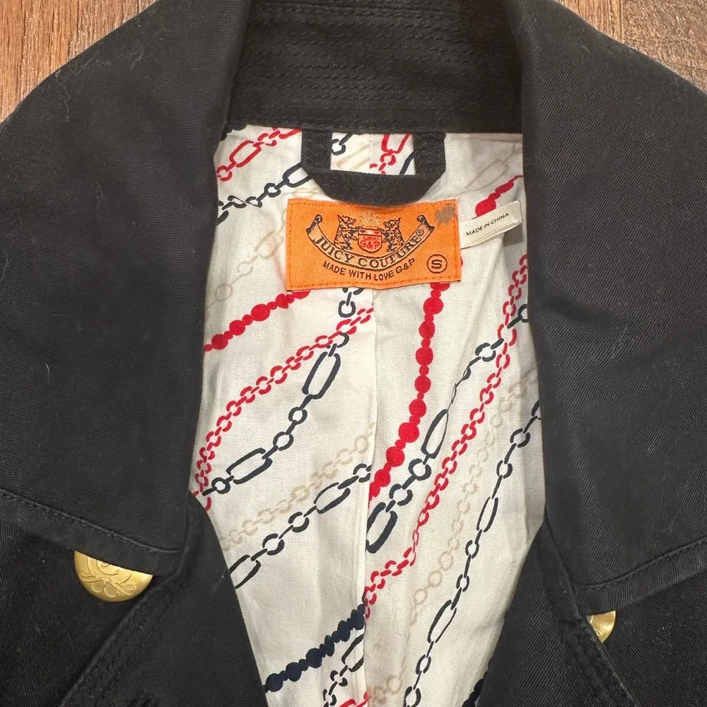 Black Juicy Couture Short Trench Coat with Gold Buttons - Image 3