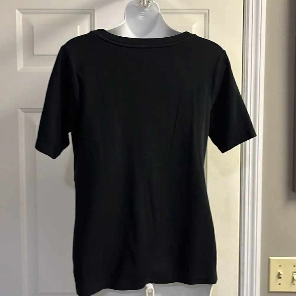 Isaac Mizrahi LIVE Black Pima Cotton Short Sleeve Fit and Flare T- Shirt- XS - Image 7