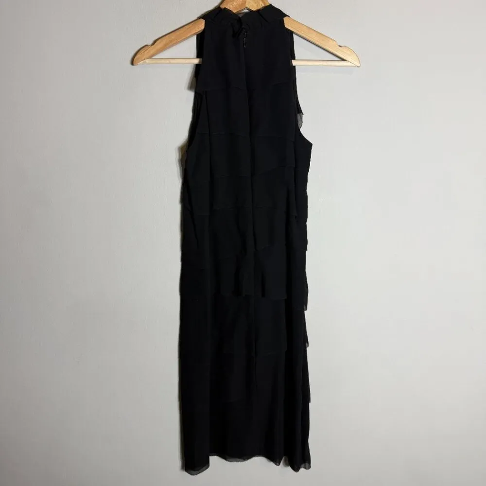 Vince Sleeveless 100% Silk Tiered Sheath Mini Dress Women's 2 Black LBD Cocktail - Image 8