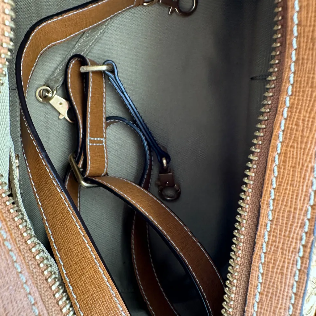 Eric Javits Brown & Woven Textured Crossbody Handbag - Image 9