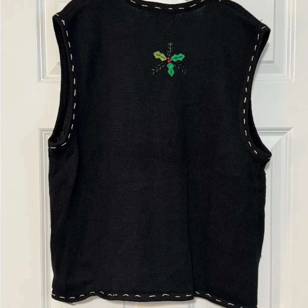 Women Vintage White Stag Embroidered Elf Holiday Christmas Ornament Vest XL - Image 2