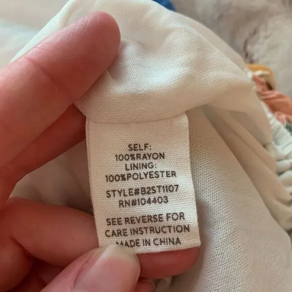 Blu Pepper Multicolor Abstract Print Crop Top Long Sleeve‎ Peasant Blouse Size M - Image 6