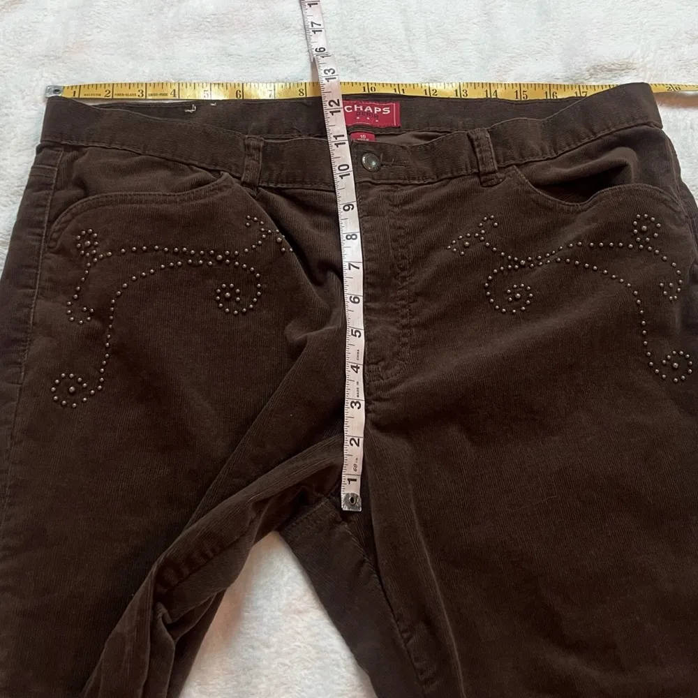 Chaps Bootcut High Ride Corduroy Pants Chino Solid Brown Embellished Size 16 - Image 7