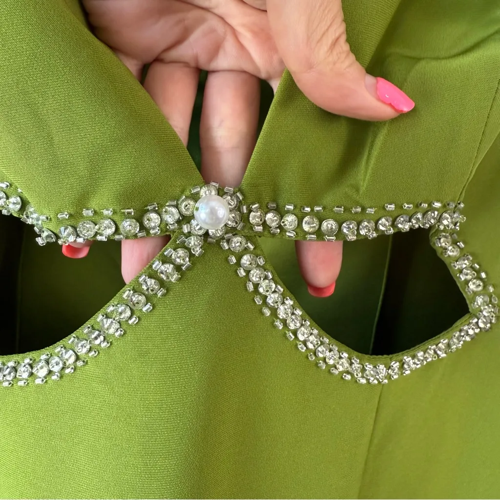 Mac Duggal 2630 Plunge Neck Embellished Cut‎ Out Gown Apple Green 4 - Image 6