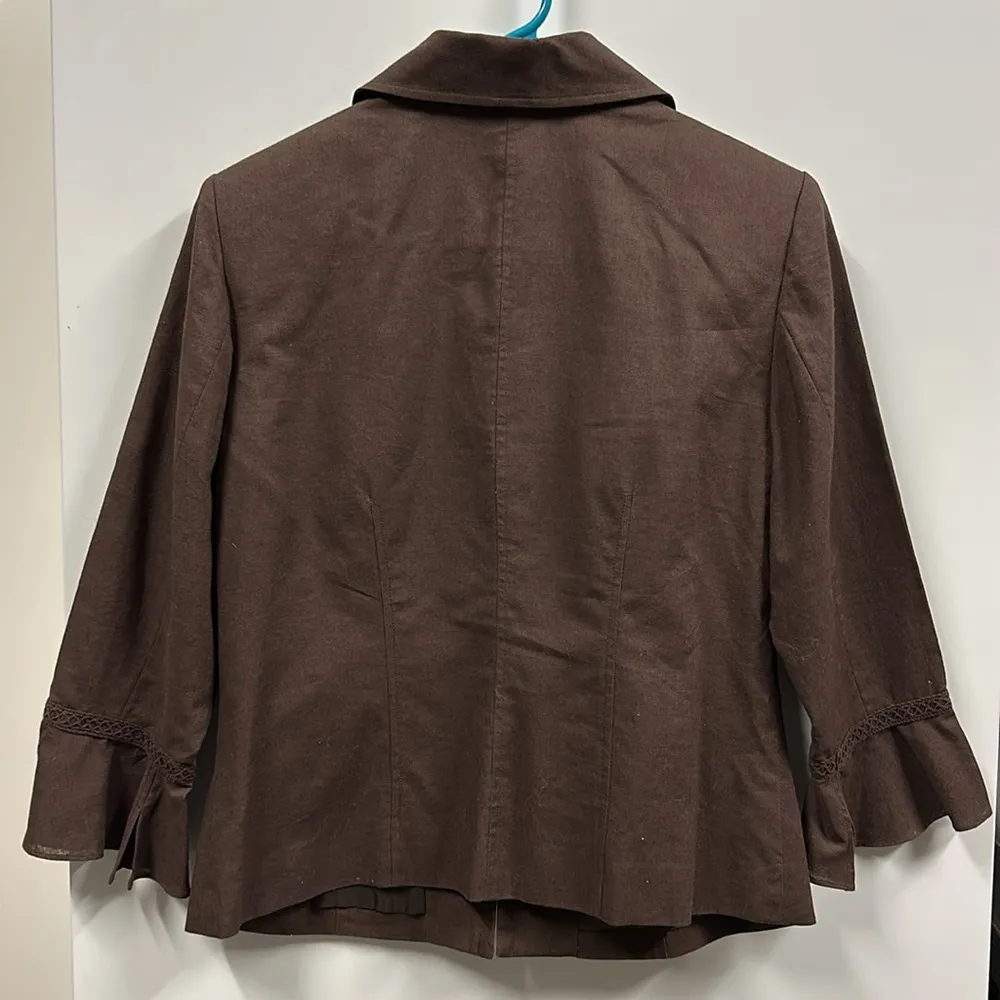 Oscar De La Renta Linen Brown 3 Quarter Bell Sleeve Hook Front Top Jacket Size 8 - Image 13