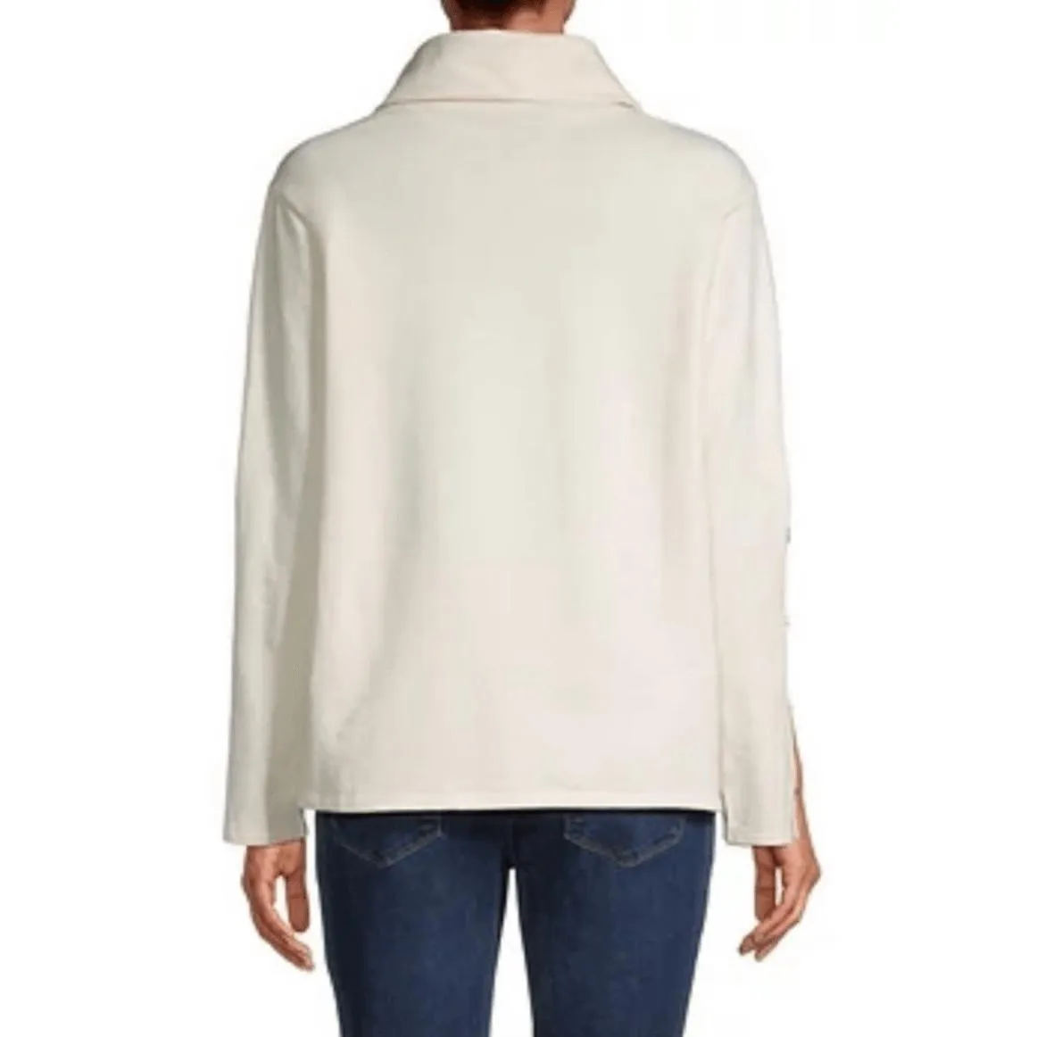 St John's Bay T-Shirt Women Ivory Mock Neck Long Sleeve Button Detail Classic - Image 2