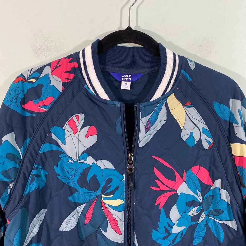Joy Lab Women's Navy Floral Quilted Varsity Bomber Jacket Size M - Image 2