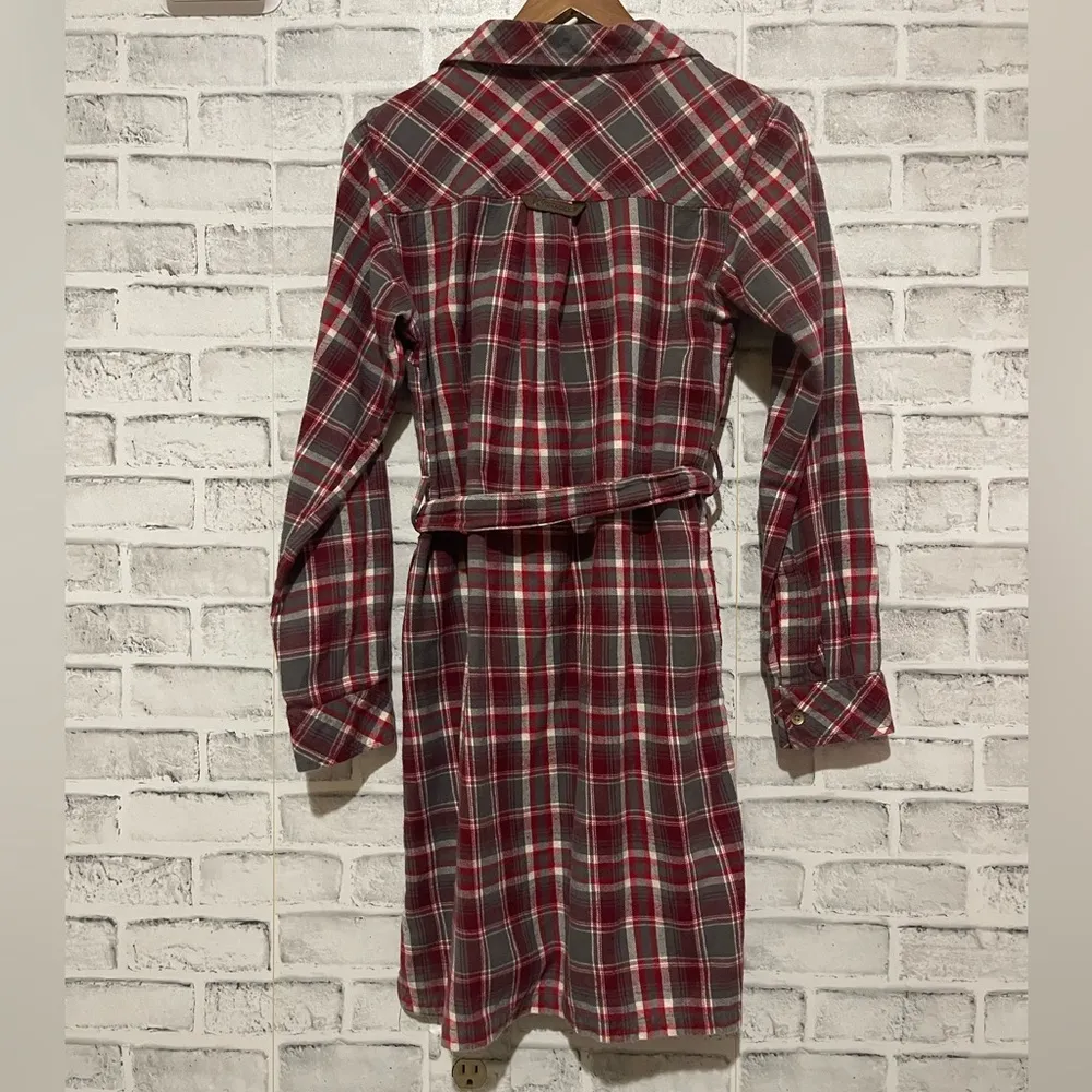 NWOT Women’s Flyshacker red/gray plaid long sleeve flannel tie waist dress, M Red Size M - Image 2