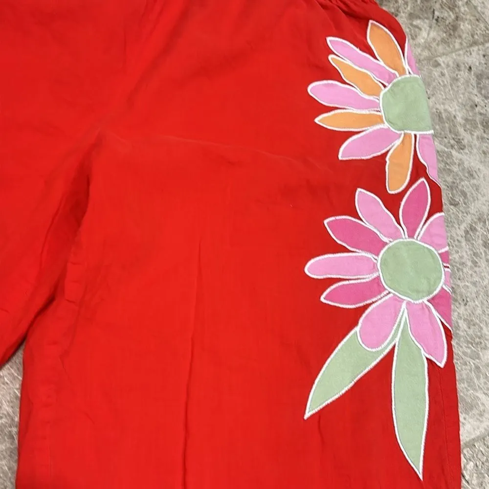 Victoria’s Secret Y2K  Cropped PJ Pajama Pant Red M Flower Applique' - Image 7