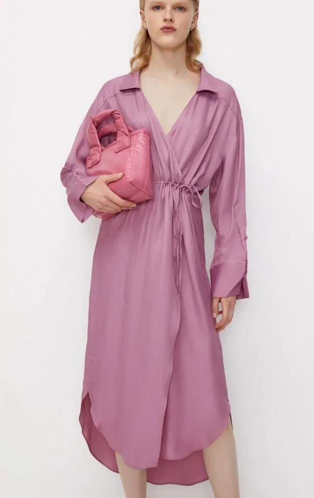 Zara SATIN EFFECT WRAP MIDI V-NECK DRESS Size XS NEW - Image 10