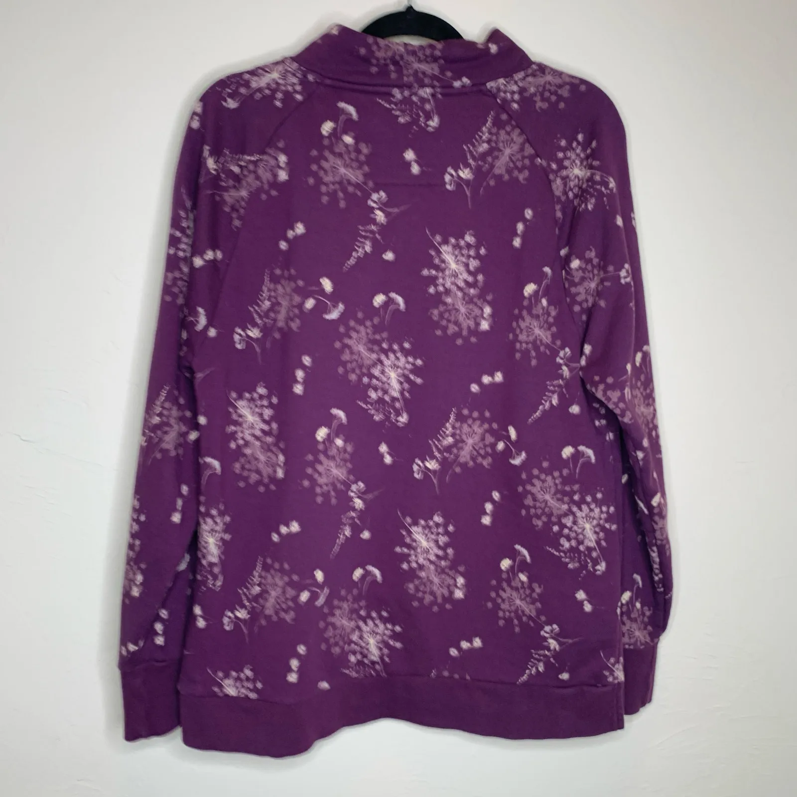 Lands' End Serious Sweats Purple Bleach Floral Pattern Sz Large - Image 6