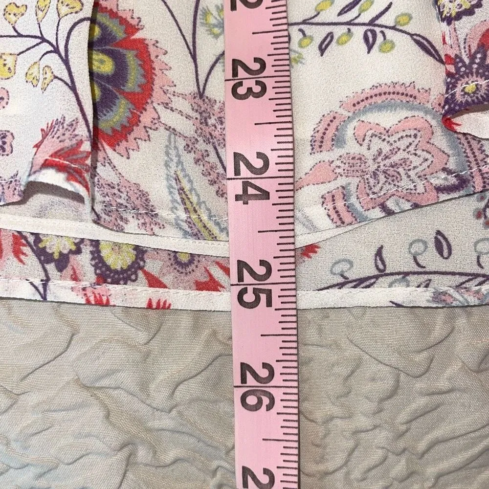 Rose + Olive Womens Floral Shirred Blouse Top Cream Pink Size Large - Image 8