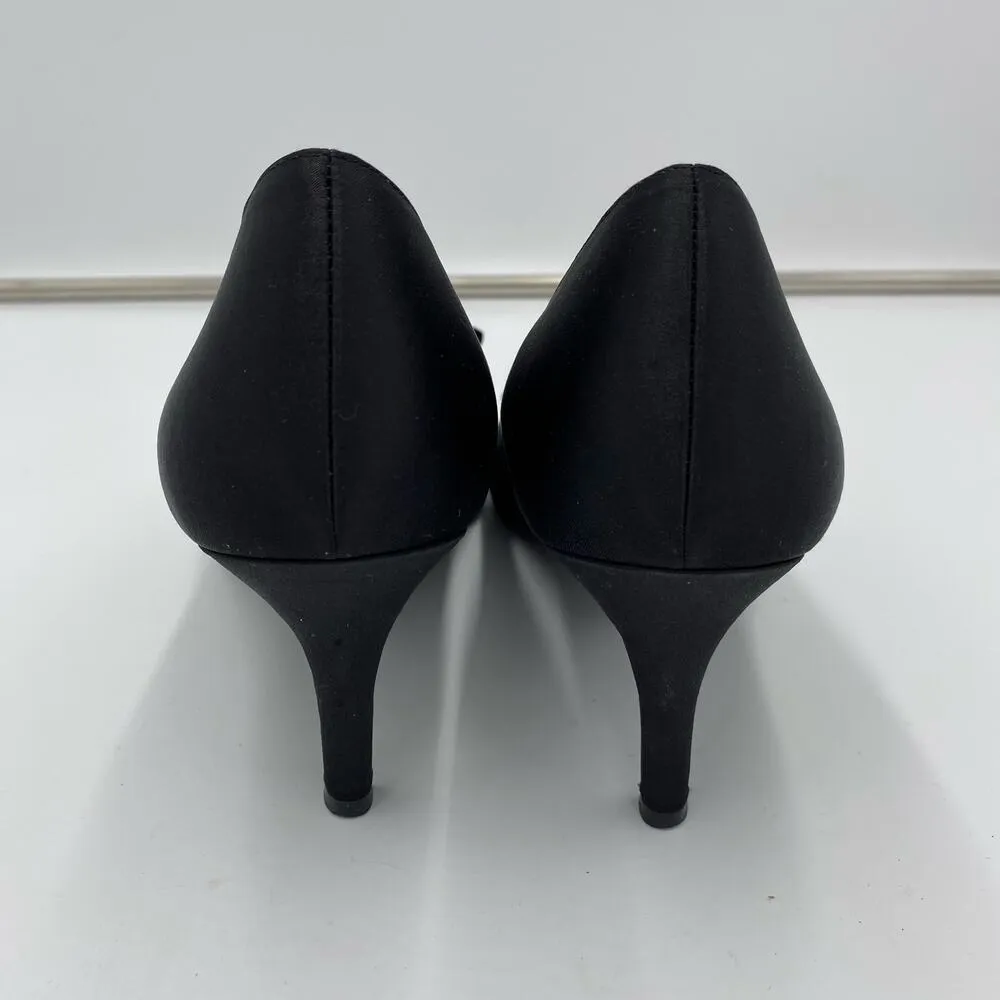 Mootsie + Tootsie Women's Black Satin Rhinestone Bow Peep Toes Heels Size 9 - Image 3