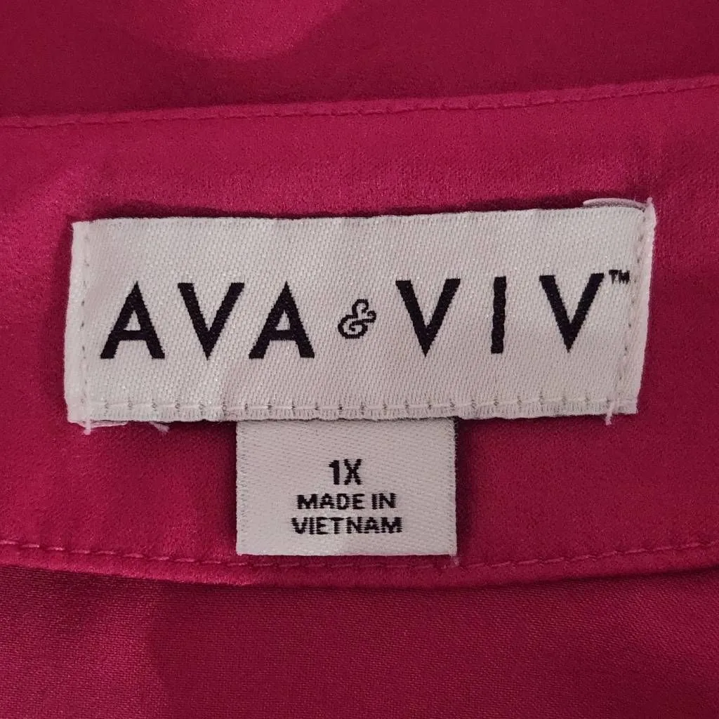 Ava & Viv Hot Pink Blouse Size 1X Plus Size Pink Top with Flowy Sleeves - Image 7