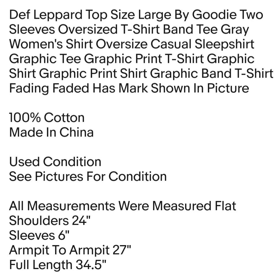 Def Leppard Top Size Large By  Oversized T-Shirt Band Tee Gray - Image 2