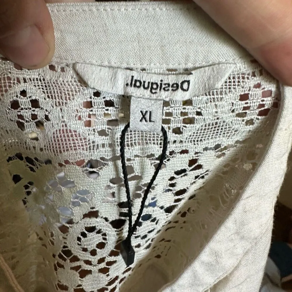 Desigual boho lace white floral pattern sleeve peasant blouse - Image 4