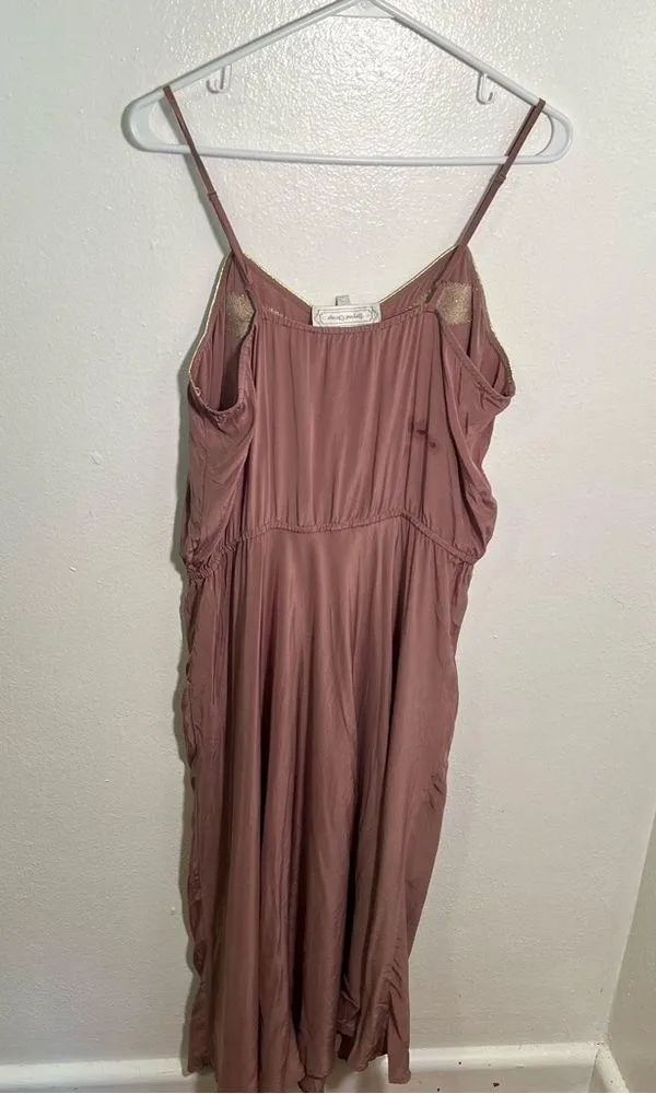 Beyond Vintage Silk Dress Sleeveless Mauve Pink Feather L Size L - Image 5
