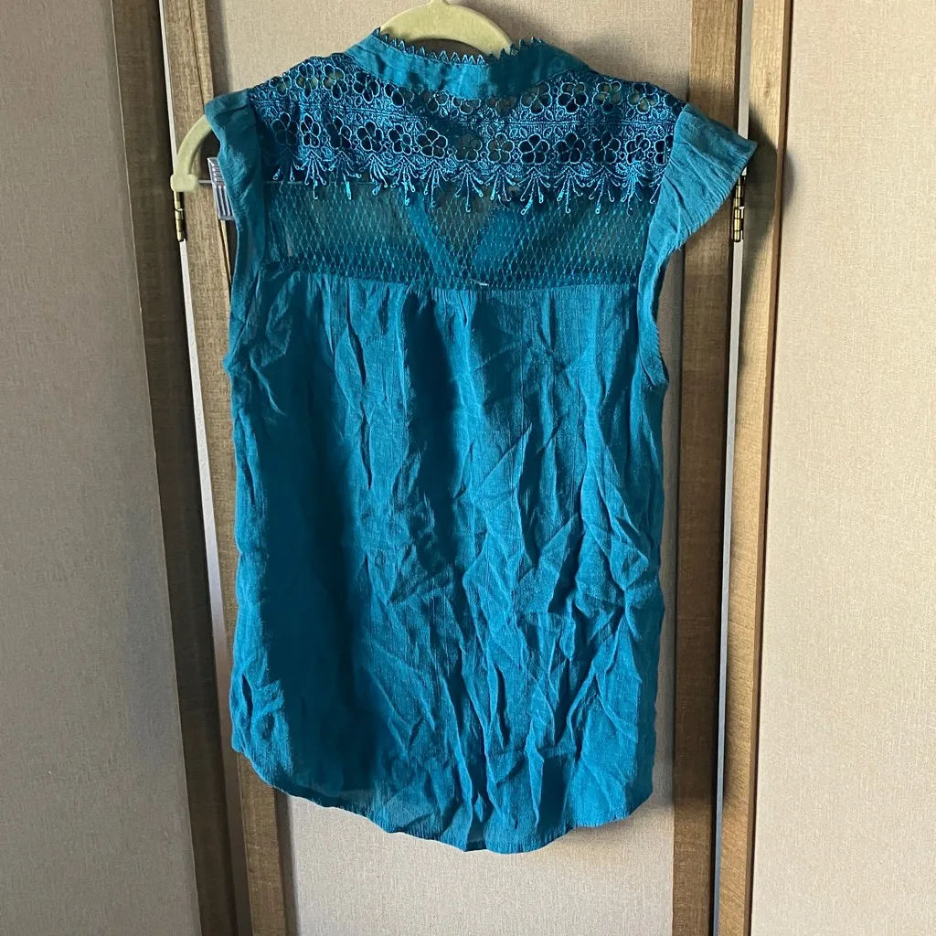 Sweet Wanderer Turquoise Lace Blouse small - Image 10