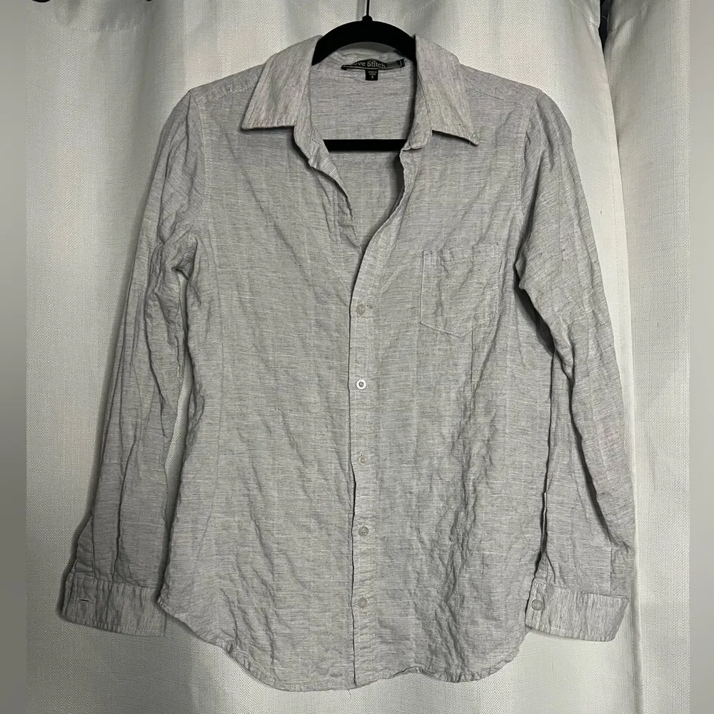 Love Stitch Grey Button Up Cotton Shirt Small Gray - Image 7