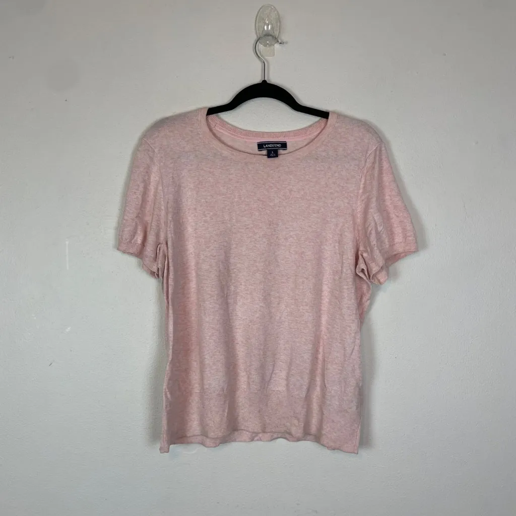 Lands' End Women's L 2 Pc Pink Short Sleeve and Cardigan Sweater Set‎  Cotton - Image 5