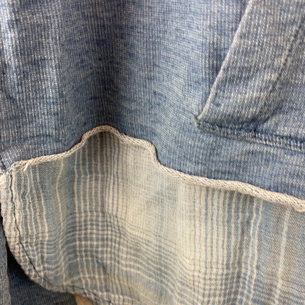 Anthropologie Cloth & Stone 2 fer Chambray Plaid Faux Layered Hoodie A103 - Image 5