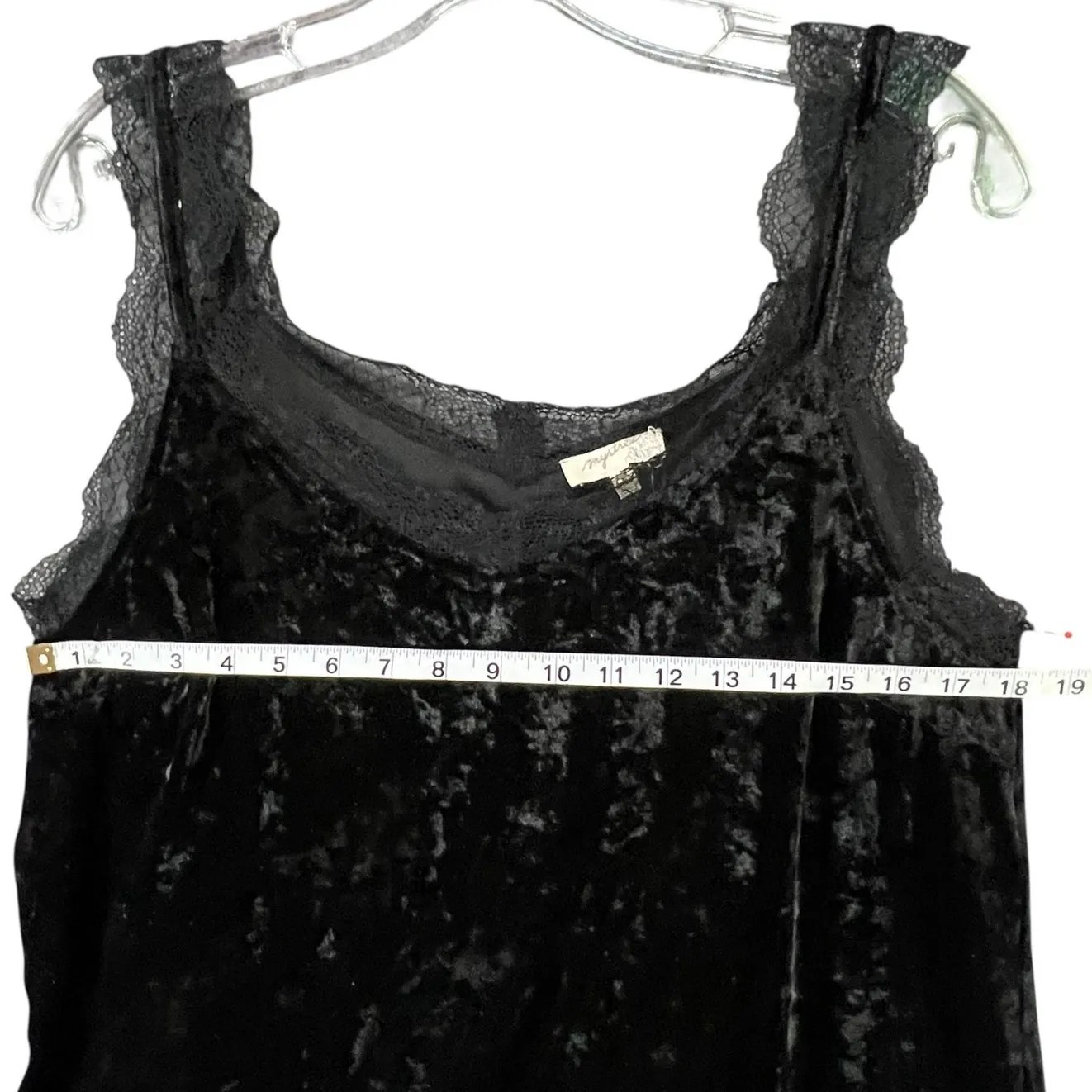 Mystree Y2K Tank Top Womens L Black Crushed Velvet Lace Trim Soft Whimsygoth - Image 7