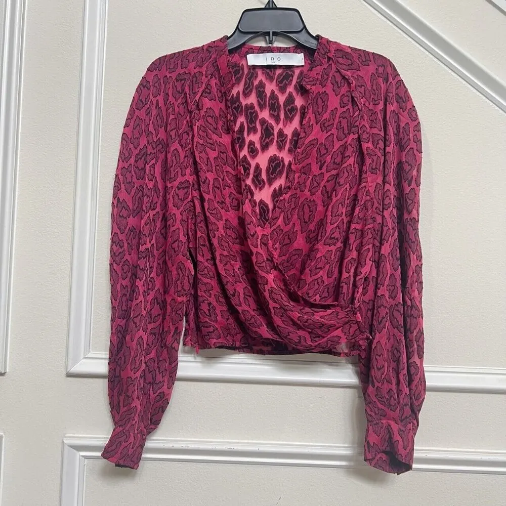 NWOT $345 Iro Women's Pink Tuba Crossover Leopard Print Blouse Top Size 40 - Image 2