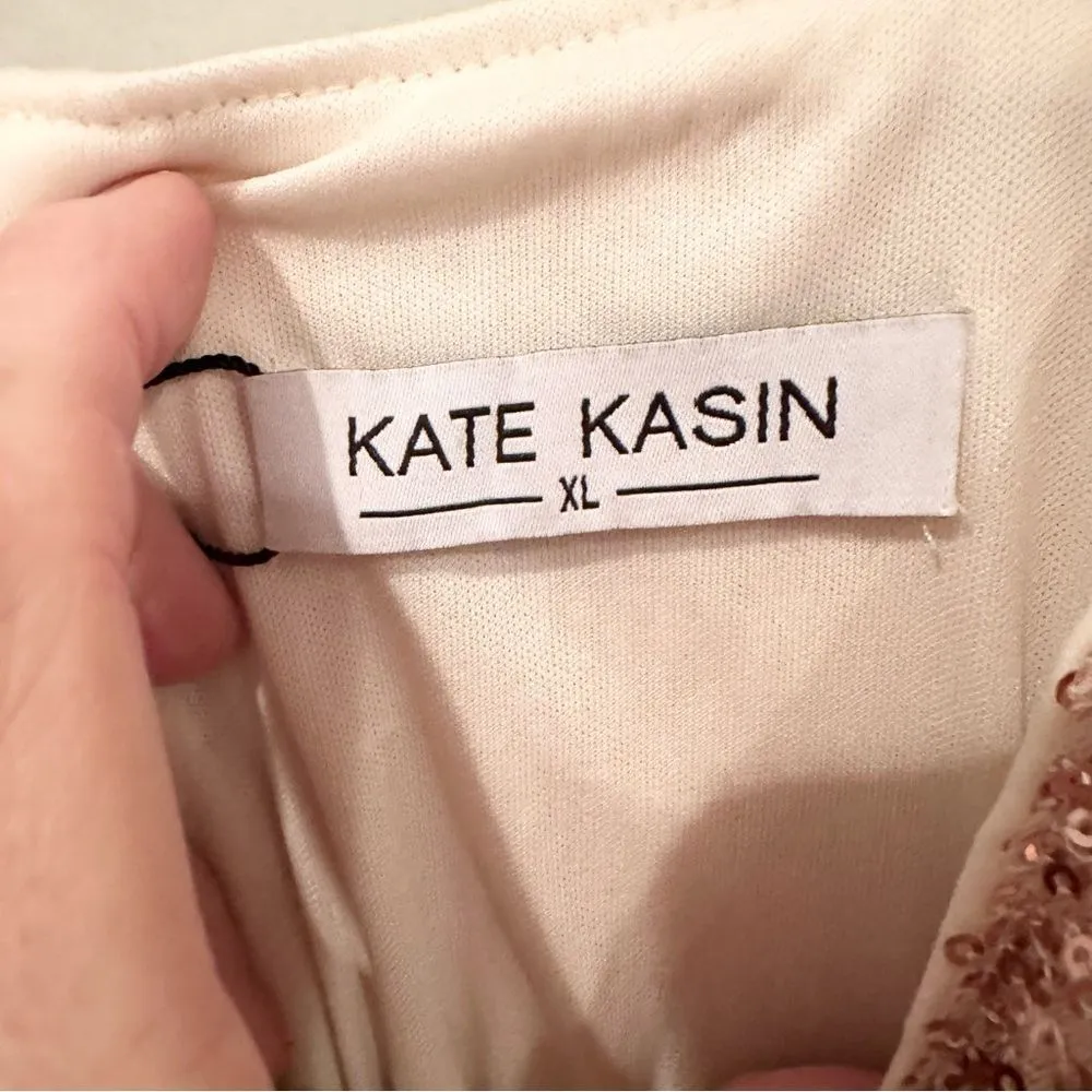 NWT Kate Kasin Sequin Glitter Party Dress One Shoulder Spaghetti Straps Size XL Gold - Image 9