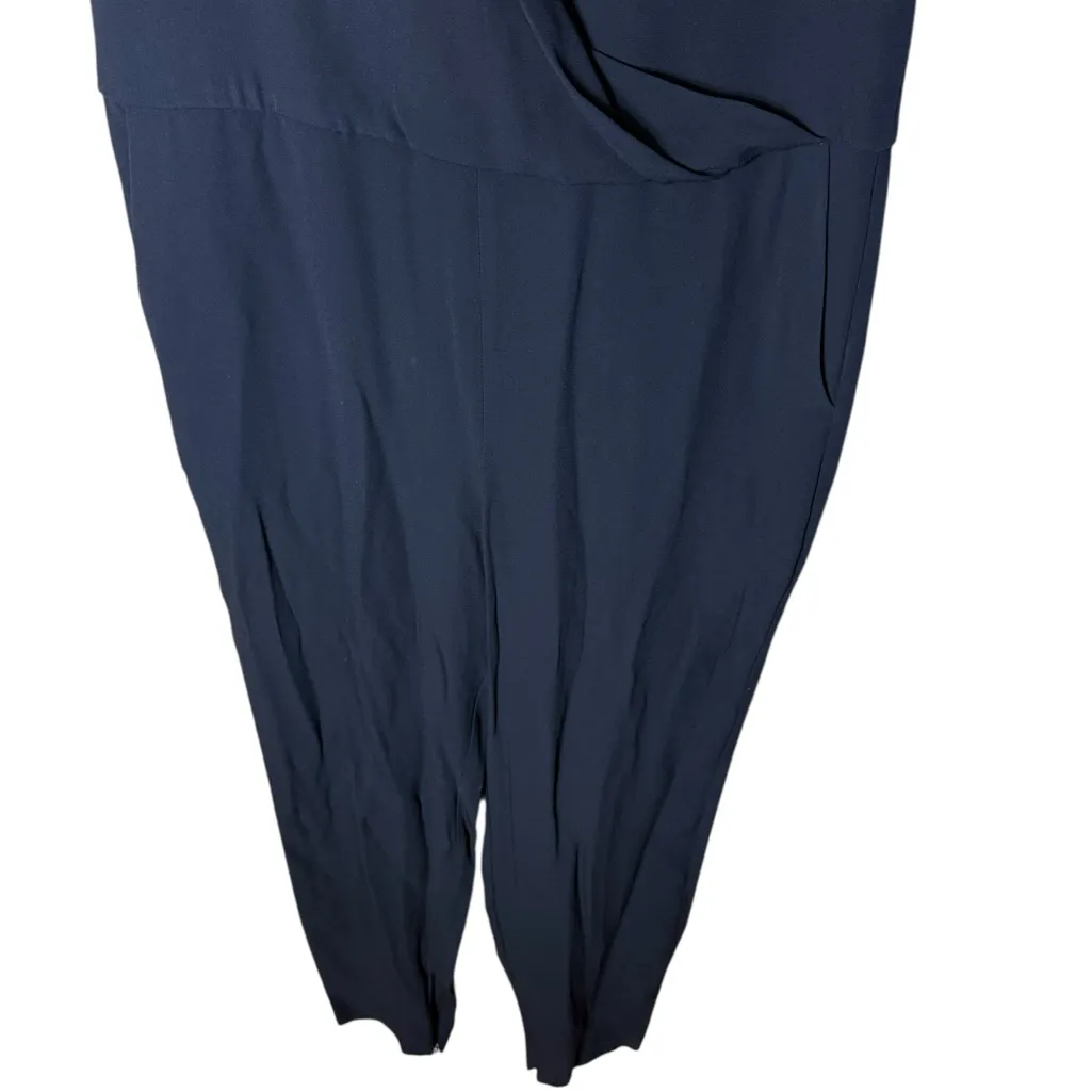 Theory Daimine Register Jumpsuit Women Size 8 Black Sleeveless Faux Wrap - Image 3