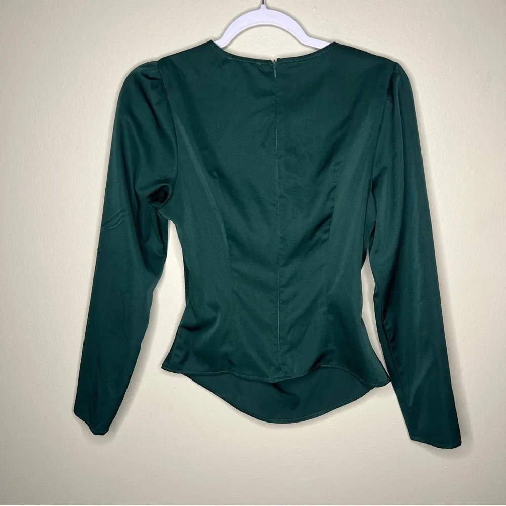 Open Edit  Womens Size S Green Satin Cutout‎ Long Sleeve Top - Image 2