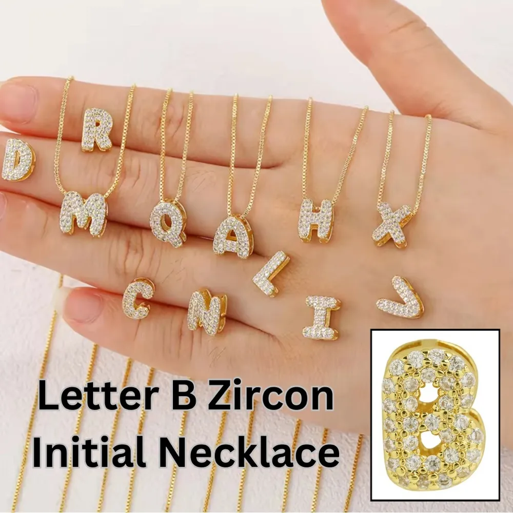 Balloon Zircon Letter B Initial Necklace Gold - Image 2