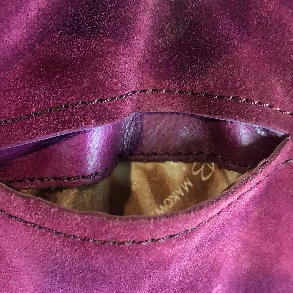 B MAKOWSKY Purple Leather & Suede Hobo Bag with Leopard Ocelot Print Lining - Image 14